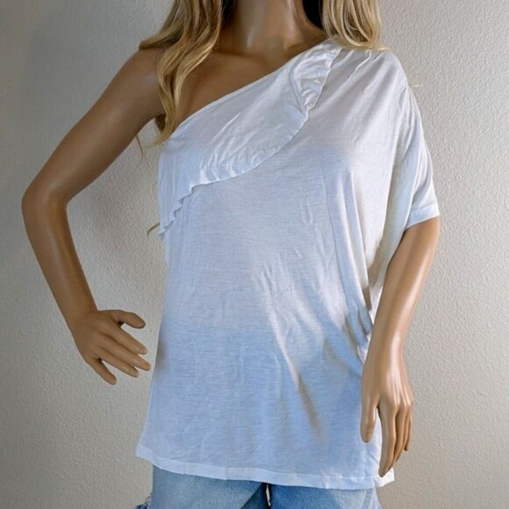 IRO Top Size XS White Irko Silk-blend Shirt Ruched One-Shoulder Ruffle NWT Airy